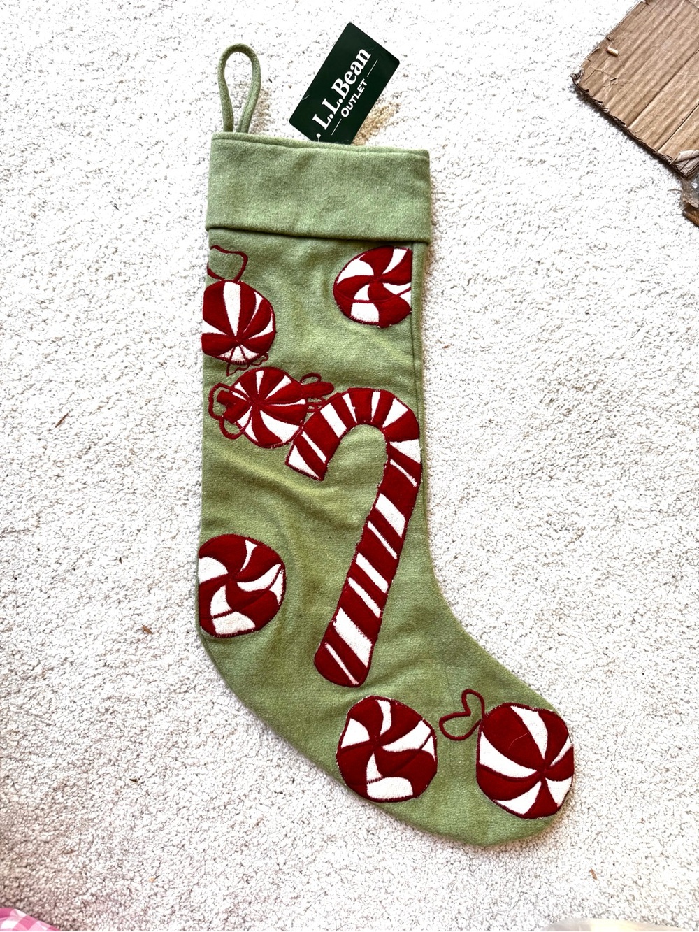 L.L.Bean Green Peppermint & Candy Cane Christmas Stocking — NWT